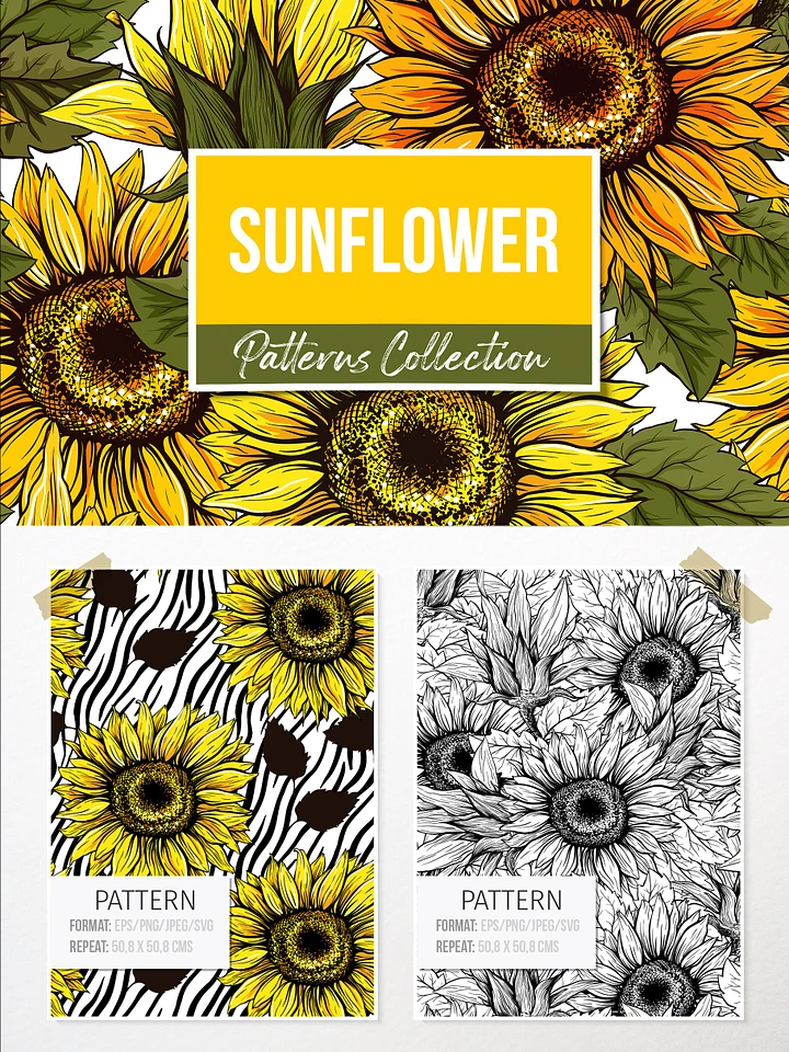 Sunflower Seamless Pattern Bundle, Sunflower Clipart, Autumn Digital Papers Line Art product image (1)