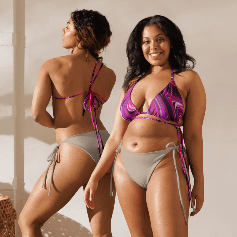 Padded String Bikini Top - Pink and Purple Digital Fluid Art product image (3)