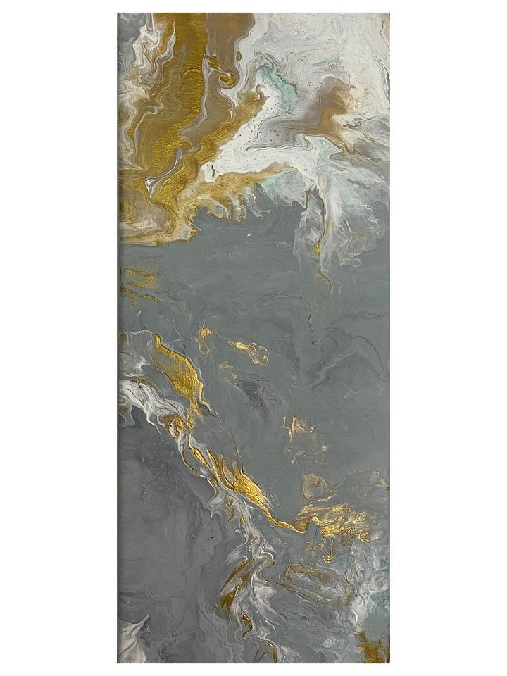 Grey & Gold Abstract Acrylic Pour Painting on 8x20 Inch Canvas | product image (1)