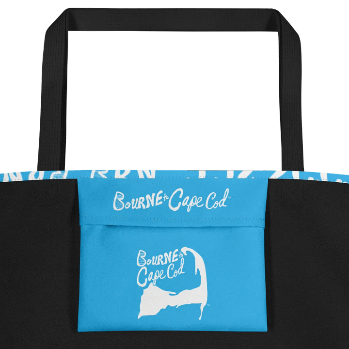 BRN.2C.C.™ | Large Tote Bag with Pocket | Coastal Classic | All-Over Logo Print | White Logo Repeat on Deep Sky Blue product image (2)