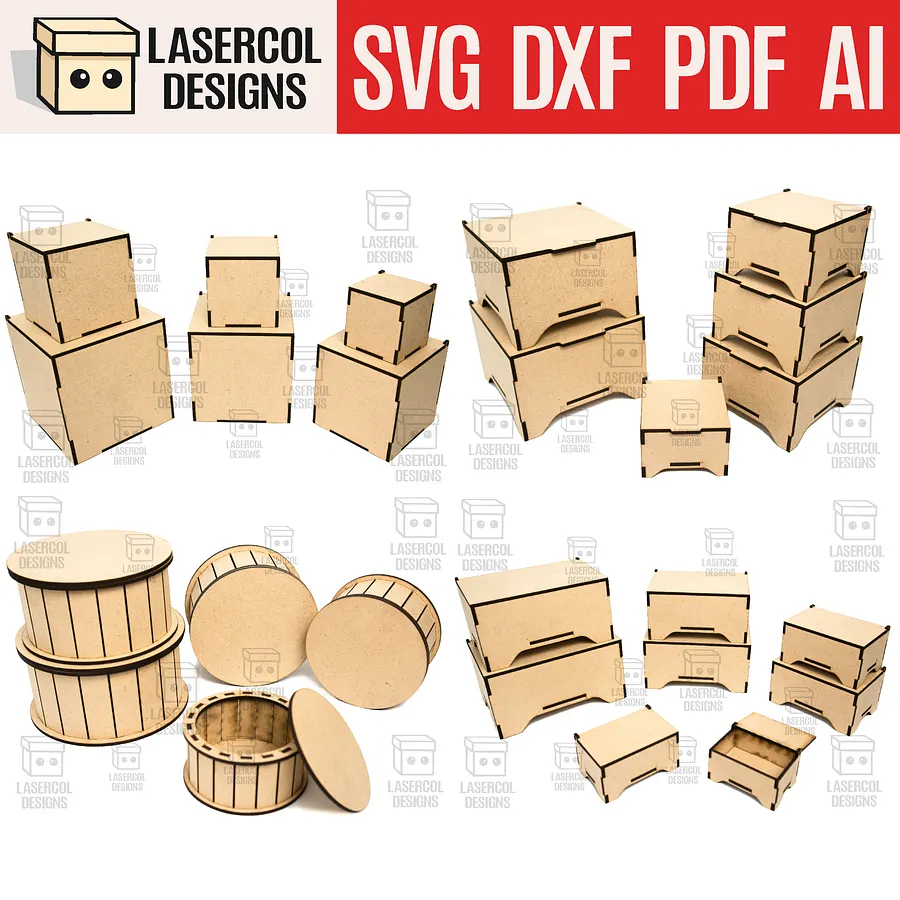 Boxes Bundle (Set 5-6-7-8) - Laser Cut Files product image (1)