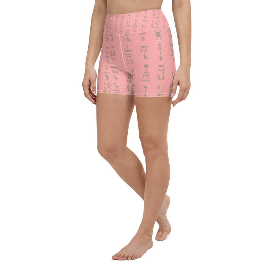 Isis Pink Hieroglyphs Detail All-Over Yoga Shorts product image (5)
