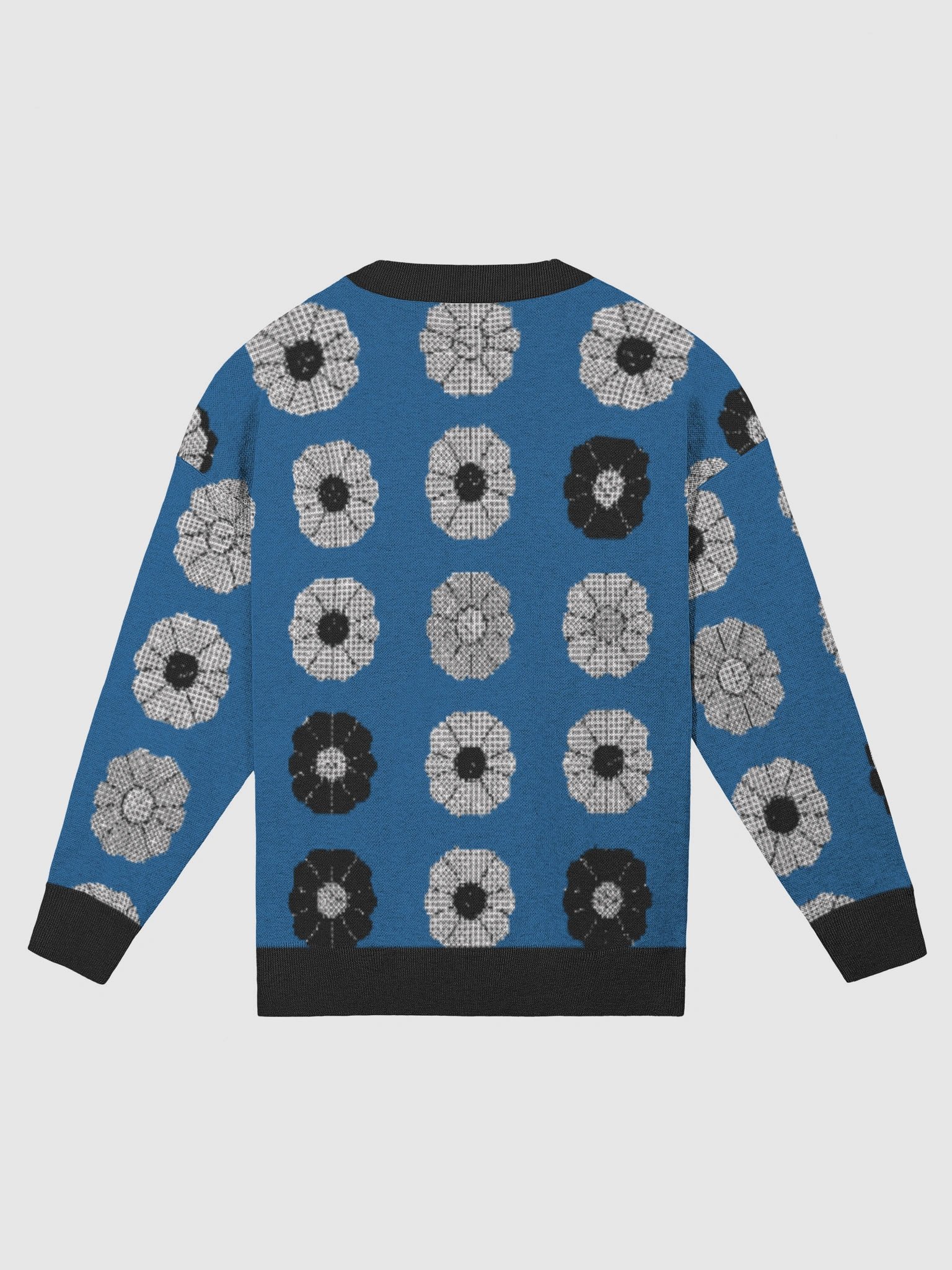 Blue Crew Neck Floral Knit Cardigan product image (2)