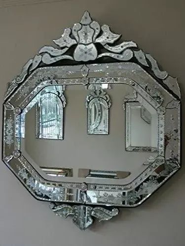 Venetian Mirror Antique Handcrafted Flowered Crown Arched Wall Crystal Mirror product image (1)