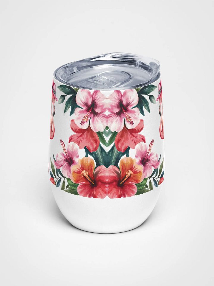 Flamingo with Tropical Hibiscus 12 Oz Wine Tumbler – Vibrant Flamingo & Hibiscus Watercolor Design product image (2)