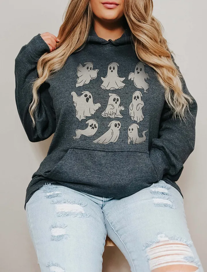 A Grid of Ghost Costumes Hooded Sweatshirt | Cute Fall and Halloween Hoodie Design product image (19)