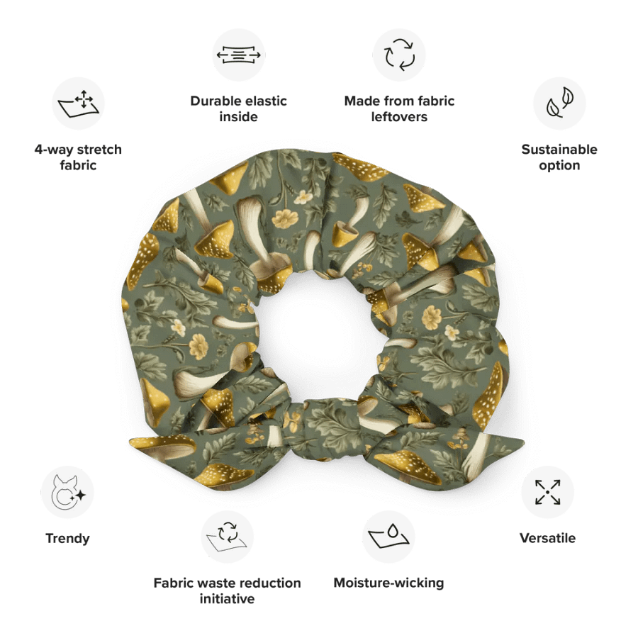 Hair Scrunchie - Golden Mushrooms on Light Green product image (12)