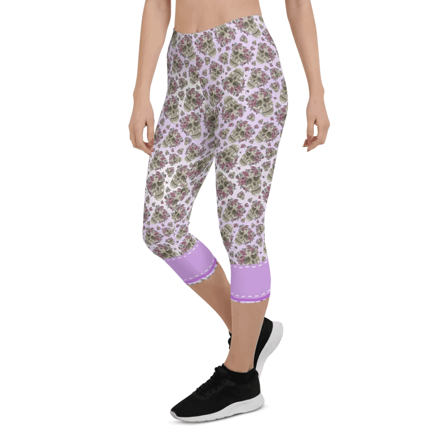 Smoky Lilac Skull & Rose Capri Leggings product image (6)