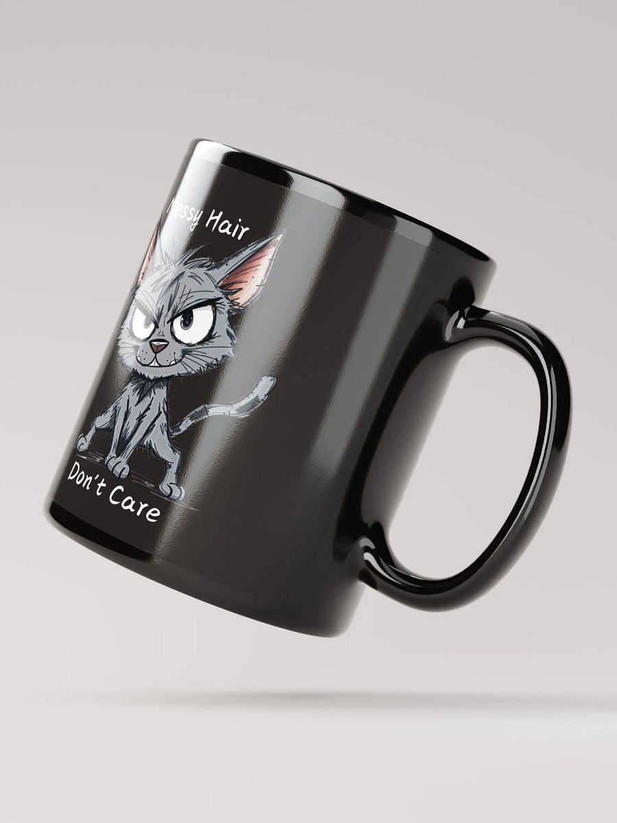 Messy Hair Don't Care Funny Cats Black Glossy Mug product image (12)