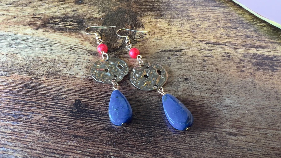 Earrings - Coral and Lapis - Hand-made by JB product image (1)