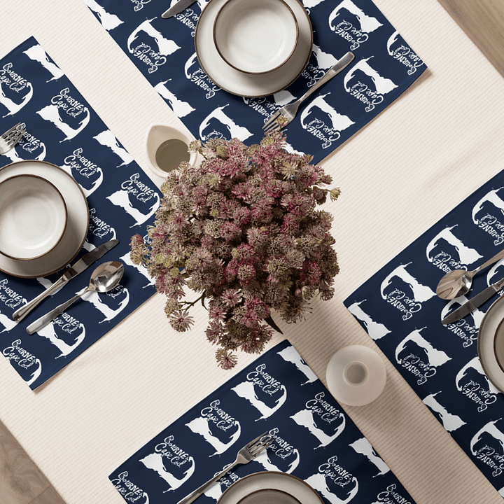 BOURNE to Cape Cod™ | Spring Garden Floral Placemats – Royal Blue on Black, Set of 4 | White Logo product image (1)