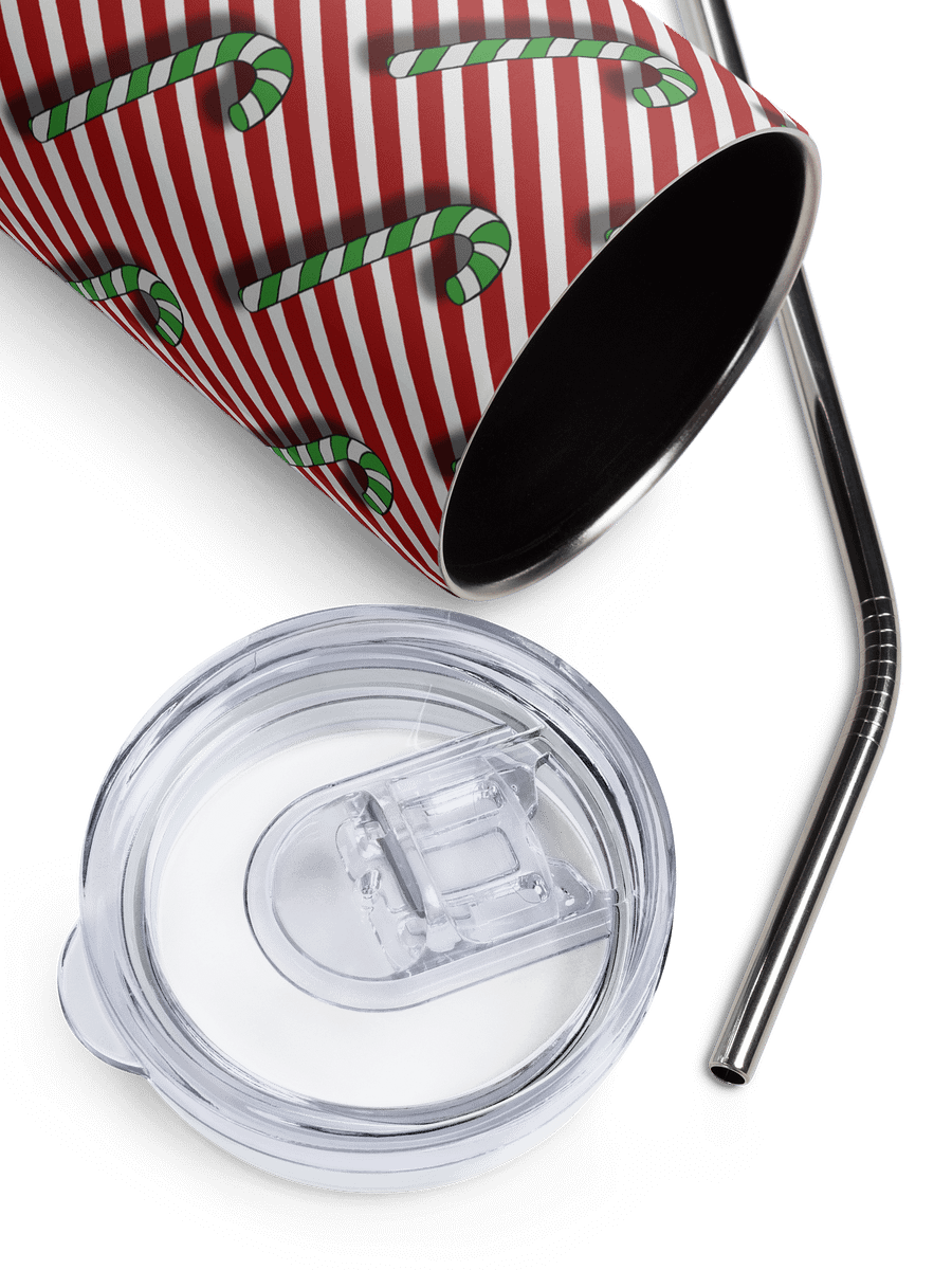 Green Candy Canes on Red Stipe Stainless Steel Tumbler with Straw product image (4)