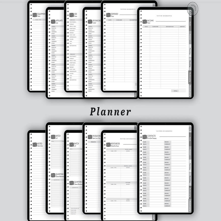 YouTube Digital Planner and Workbook Kit - Grayscale product image (5)