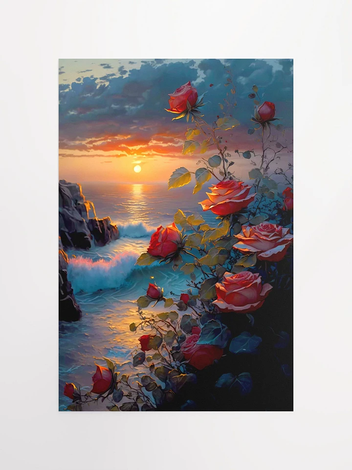 Eternal Shoreline Blooms: Romantic Roses at Sunset Matte Poster