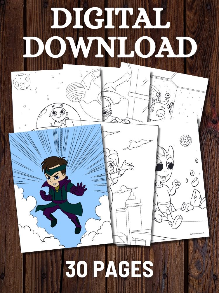 Hero Kids and Cute Aliens Printable Coloring Pages for Children product image (1)