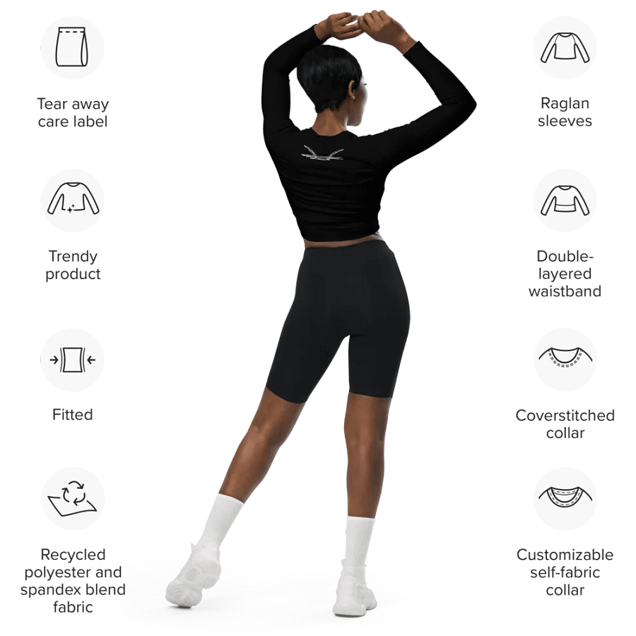 Recycled Long Sleeve Crop Top - Black - Black HApex Gear Black Logo product image (9)