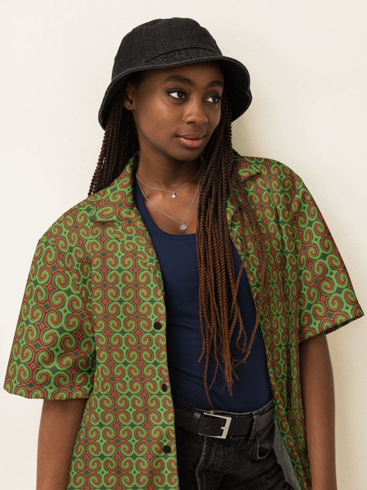 Red & Green Christmas Swirl Oversized Button-Down Shirt product image (8)