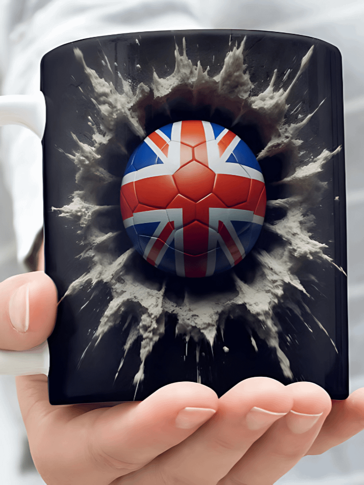 3D UK Flag Soccer Ball Mug Wrap PNG – Breaking Wall Sublimation Design for 11oz & 15oz Mugs – Patriotic Sports Theme – Instant Digital Download product image (1)