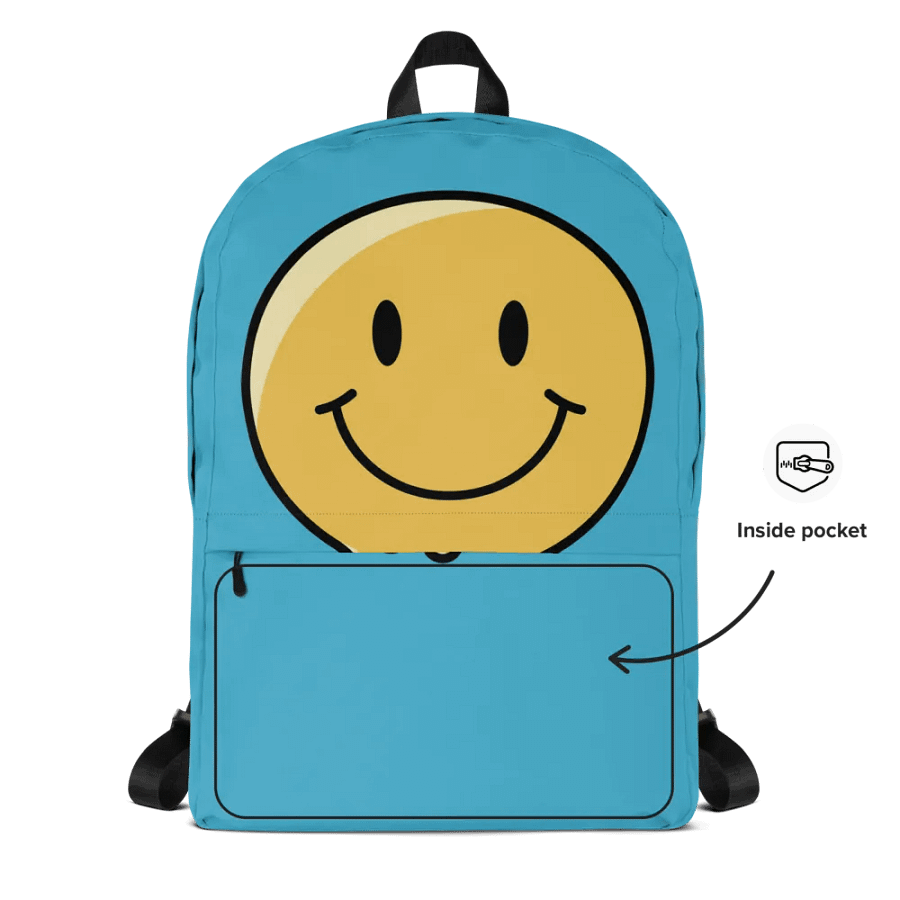 Blue backpack with a happy face product image (12)