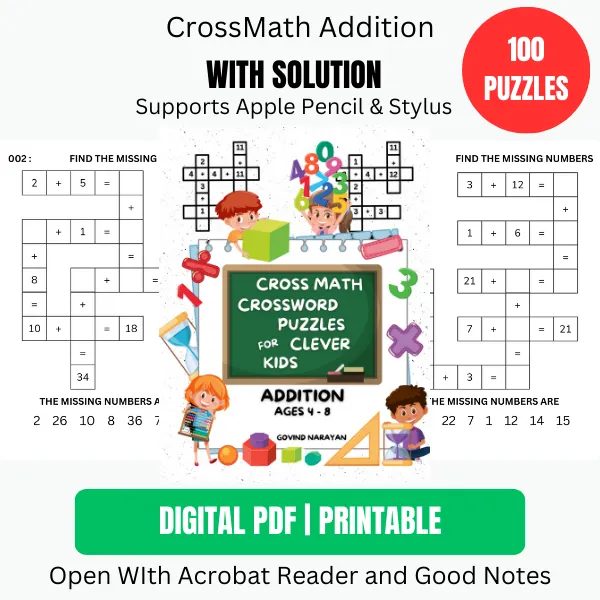 100 Crossmath Puzzles: Addition for Kids (Ages 4-8) | Ebook | Printable PDF product image (1)