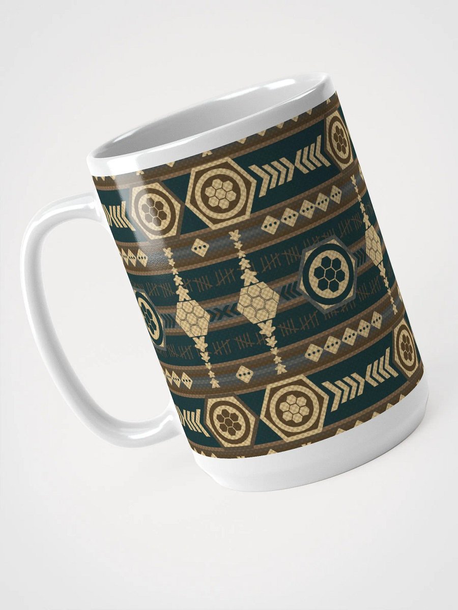 Rustic Southwestern Pattern Board Game Mug, Brown Blue Yellow 15 oz large mug with Aztek pattern product image (5)