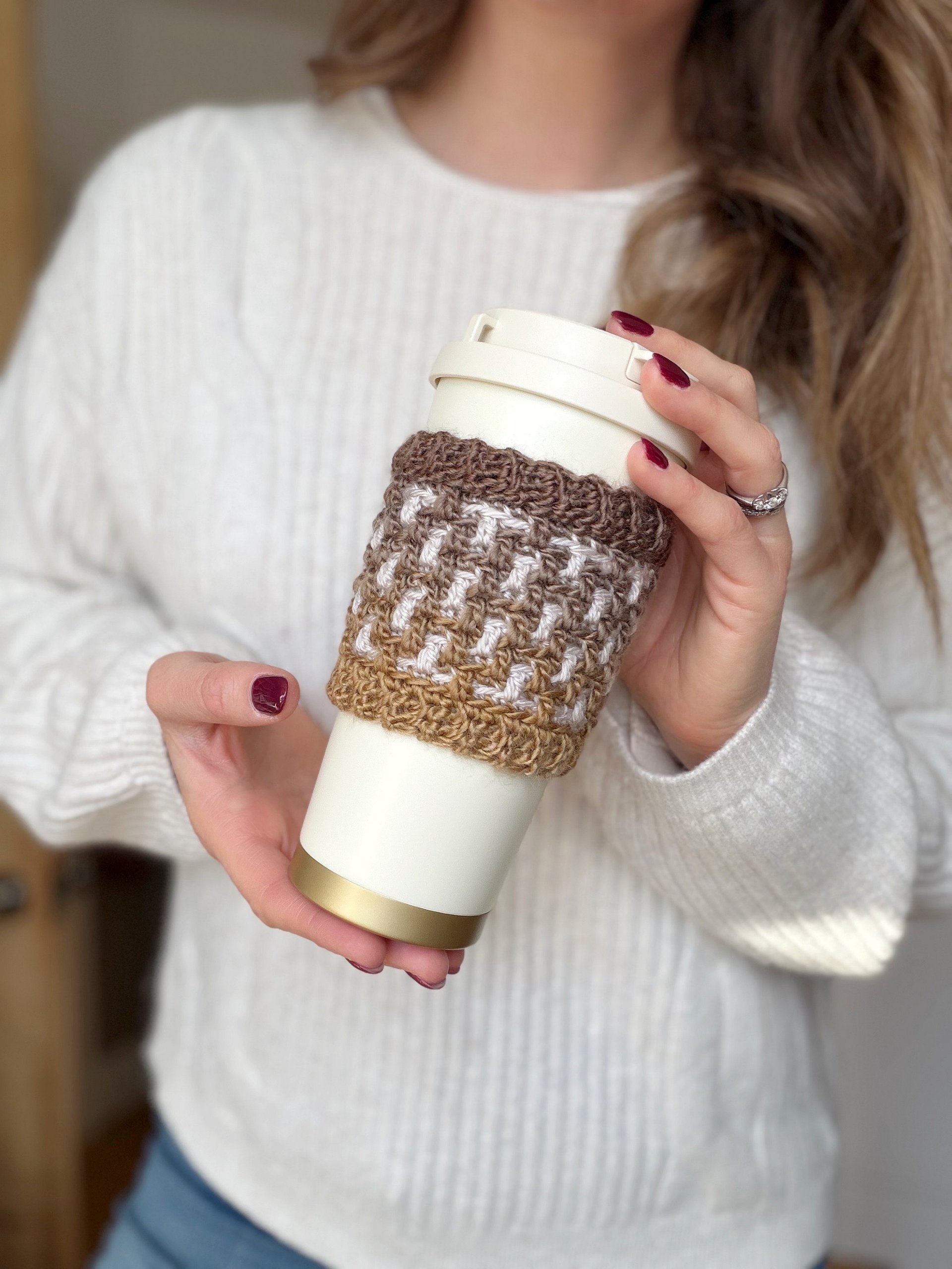 CROCHET PATTERN + VIDEO Holiday Coffee Cup Sleeve - 4 designs, Winter Mug Cozy Pdf, Christmas Trees & Festive printable product image (11)