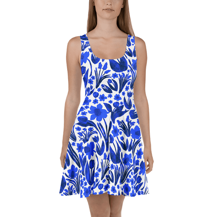 Spring Garden | Blue on White Skater Dress | Monique Faella Designs™ product image (2)