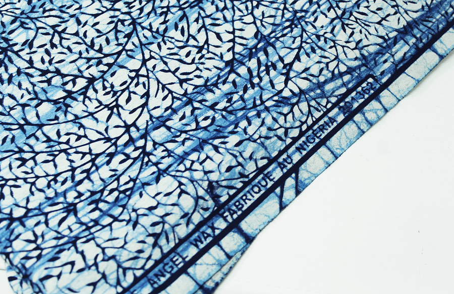 Tessuto Wax Indigo Yoruba - Design Foglioline - cod.602/B product image (3)