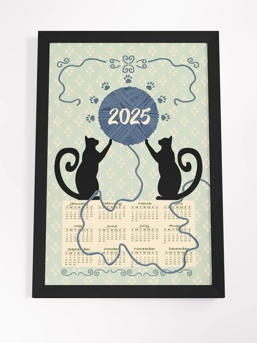Framed "Cat’s At Play" 2025 Calendar Poster – Green product image (4)