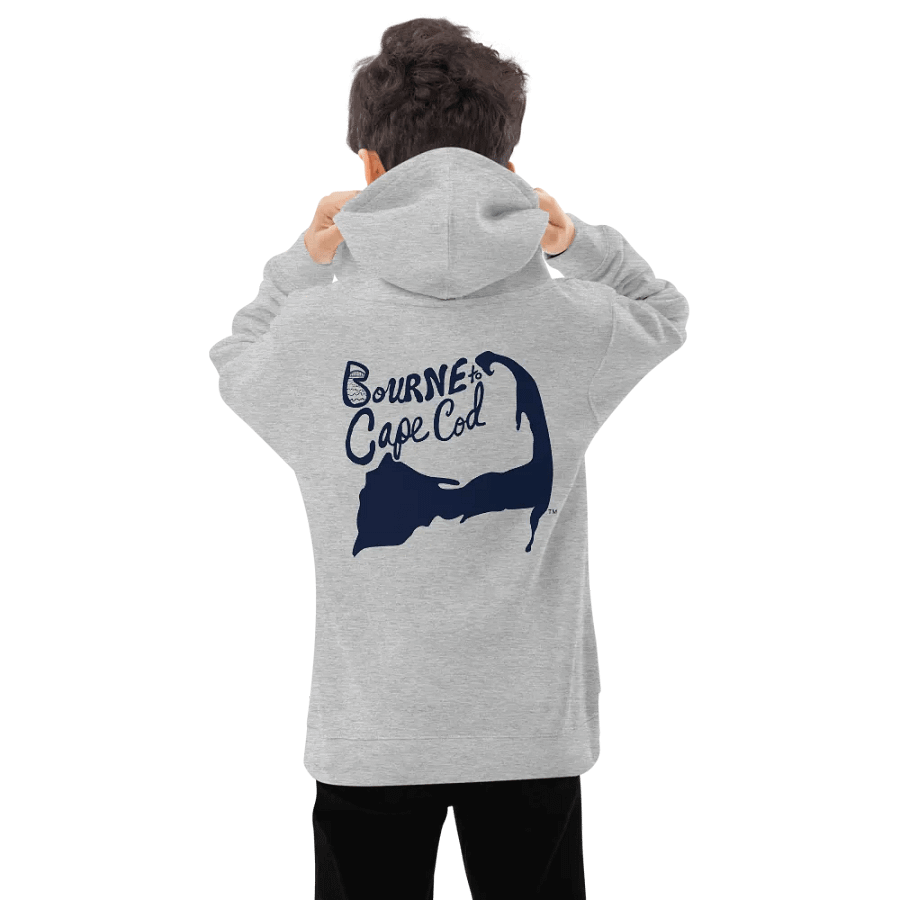 Boys' | BOURNE to Cape Cod™ | DTG Vintage Print | Youth Hooded Fleece Pullover | Cozy Coastal Adventure | Navy Logo product image (4)