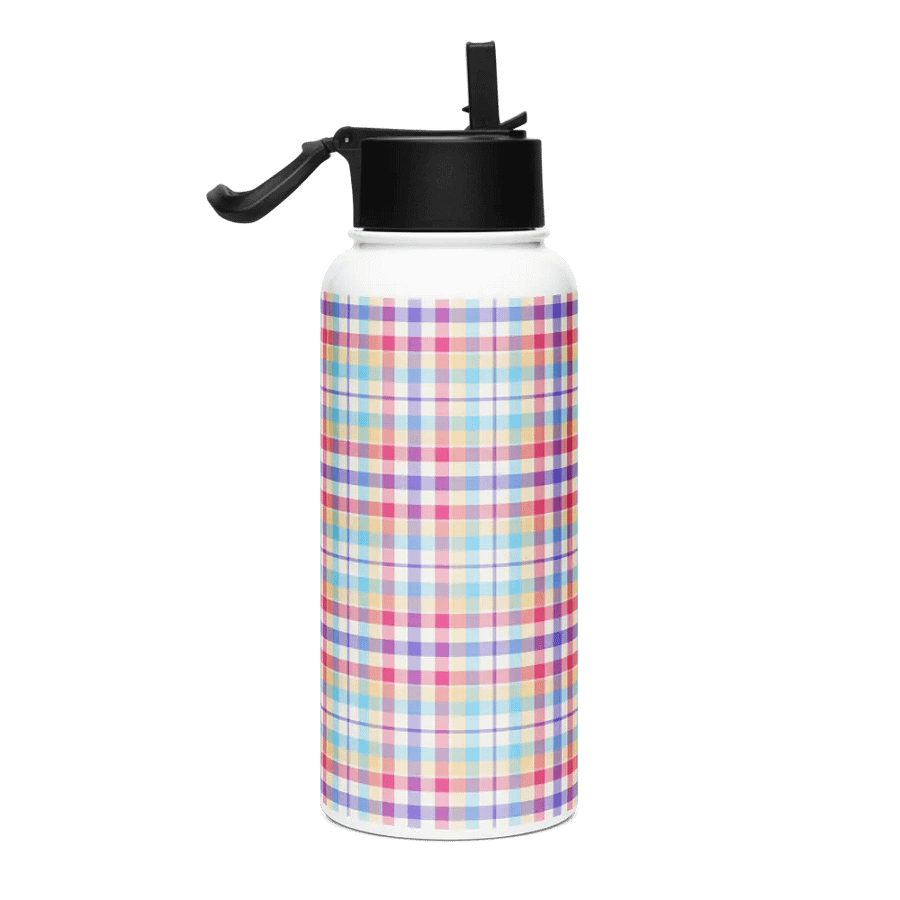 Purple, Pink, and Blue Plaid Water Bottle product image (1)
