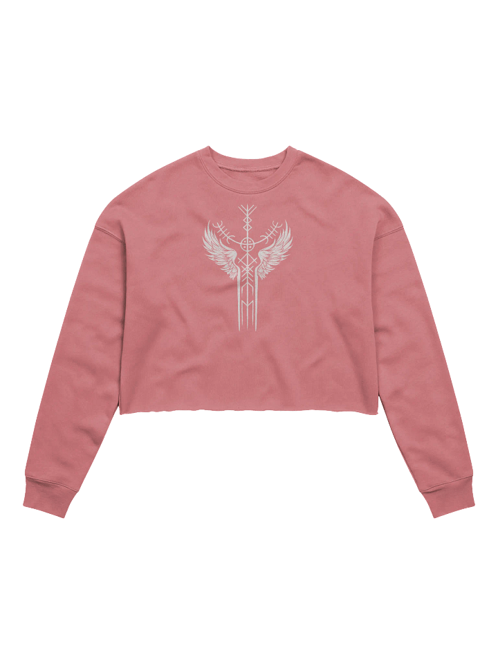 The Valkyrie Stave Women's Fleece Crop Sweatshirt (white print) product image (2)