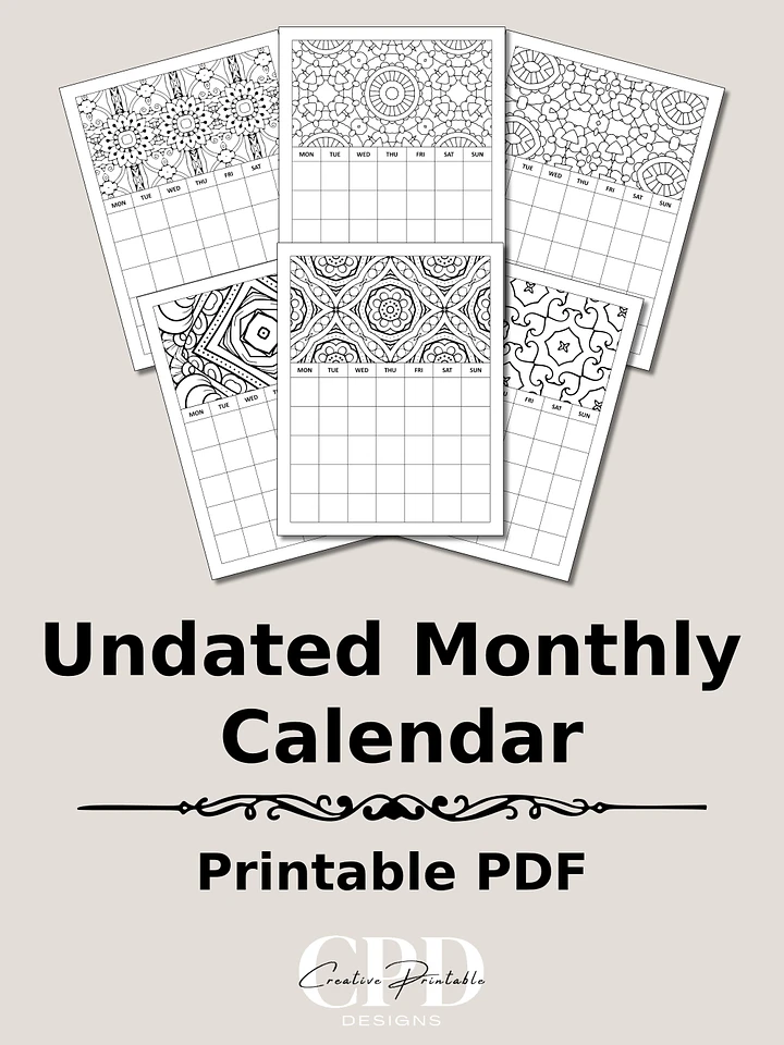 Printable Undated Monthly Calendar With Coloring Patterns product image (1)