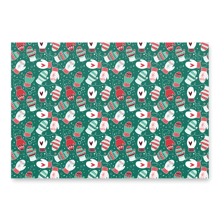 Festive Winter Christmas Mittens Pattern Wrapping Paper, 3 Pack (Red & Green) product image (2)