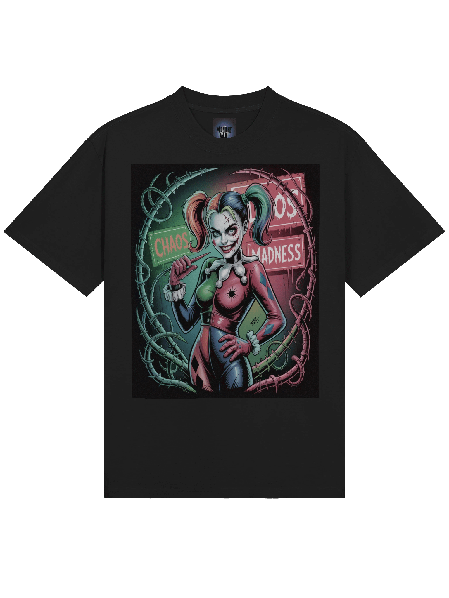 Neon Frenzy: Harley Quinn Chaos & Madness Oversized Faded T-Shirt product image (5)