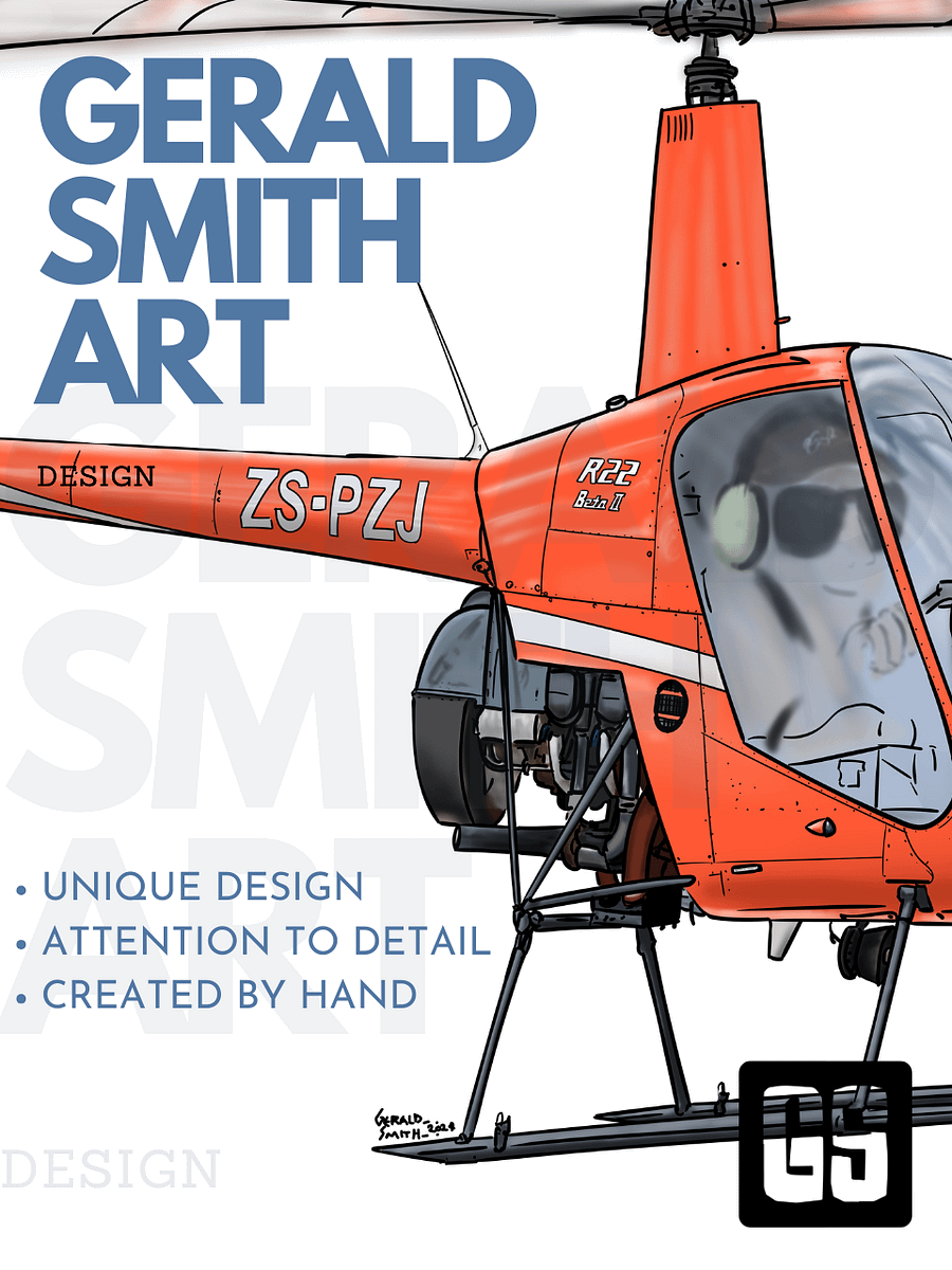 Robinson R22 Digital Printable Aviation Art with White Background Perfect Gift for Pilots & Enthusiasts product image (3)