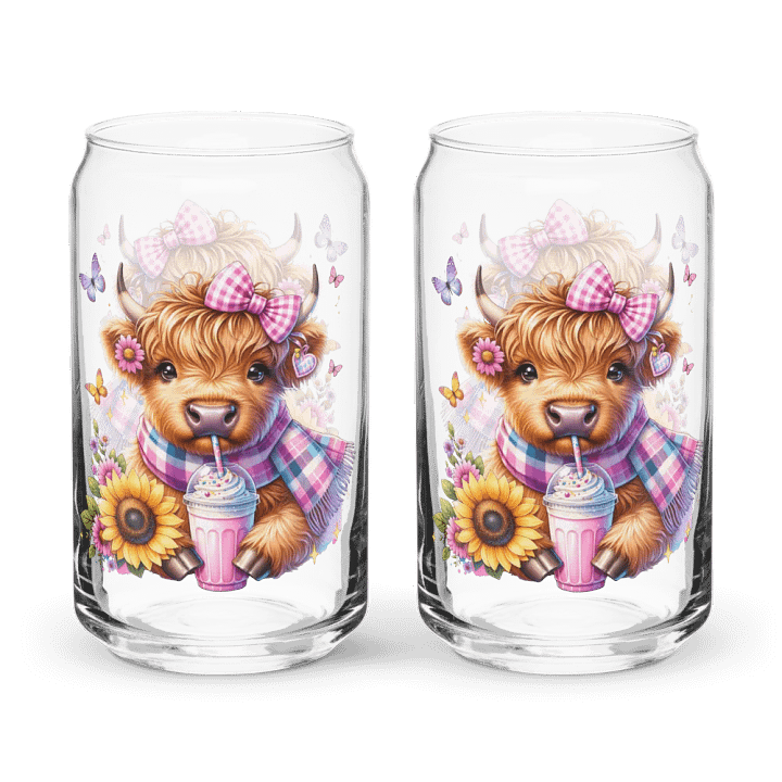 Cute Highland Cow Drinking Milkshake Can-Shaped Glass product image (1)
