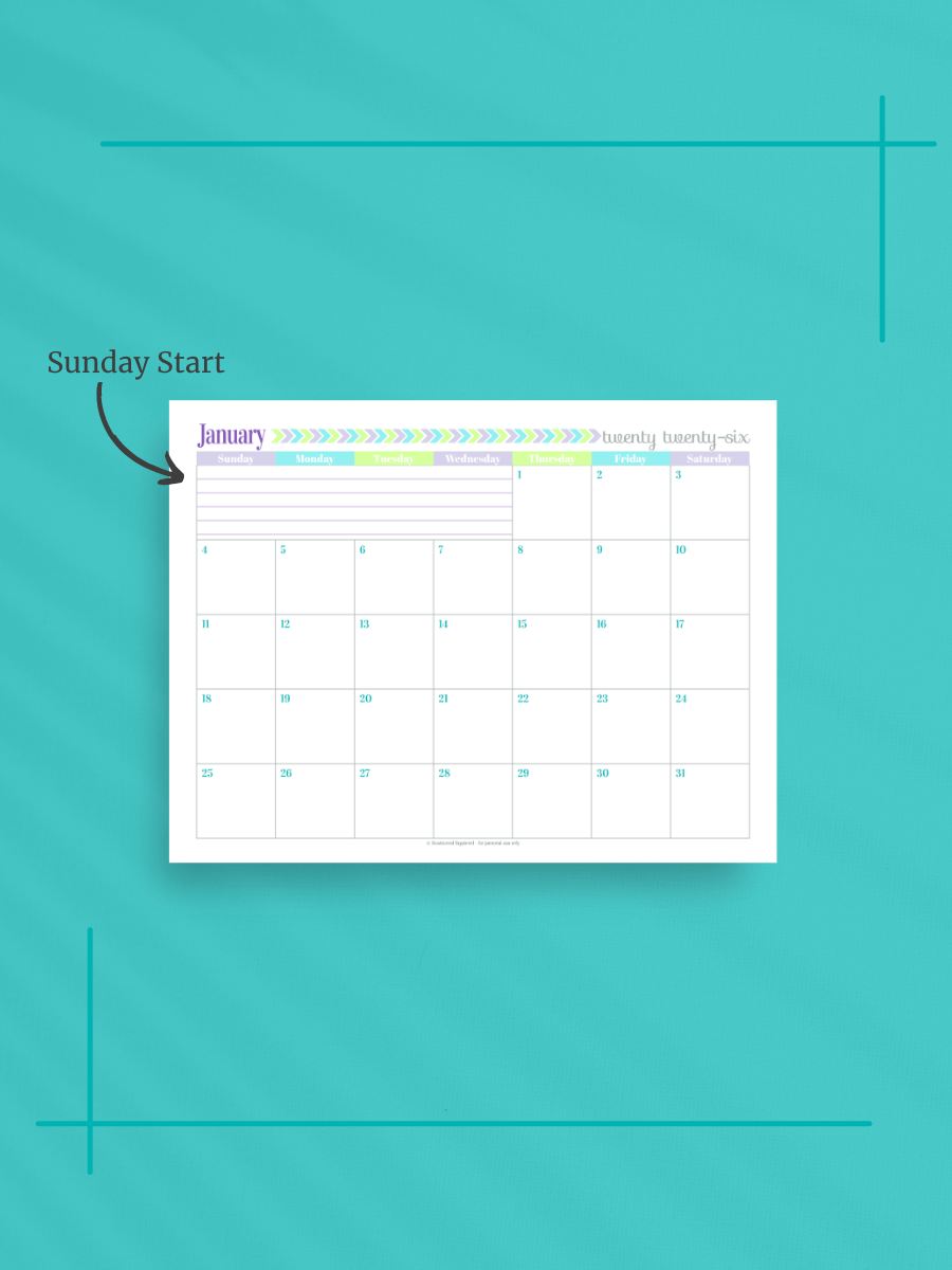 Pretty in Pastel 2026 Calendar - Single Page per Month, Sunday Start, Letter Size product image (2)
