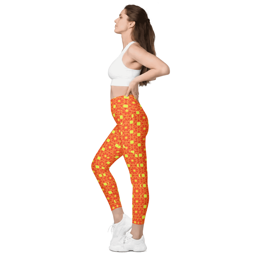 Abstract Repeating Orange Flower Leggings product image (10)