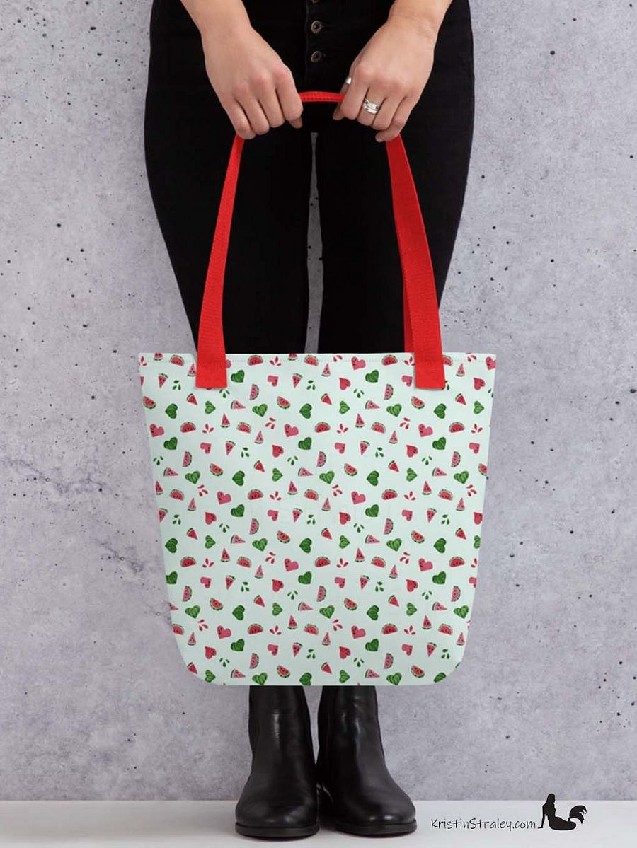 Tossed Watermelons and Hearts on Mint Reusable Tote Bag product image (7)