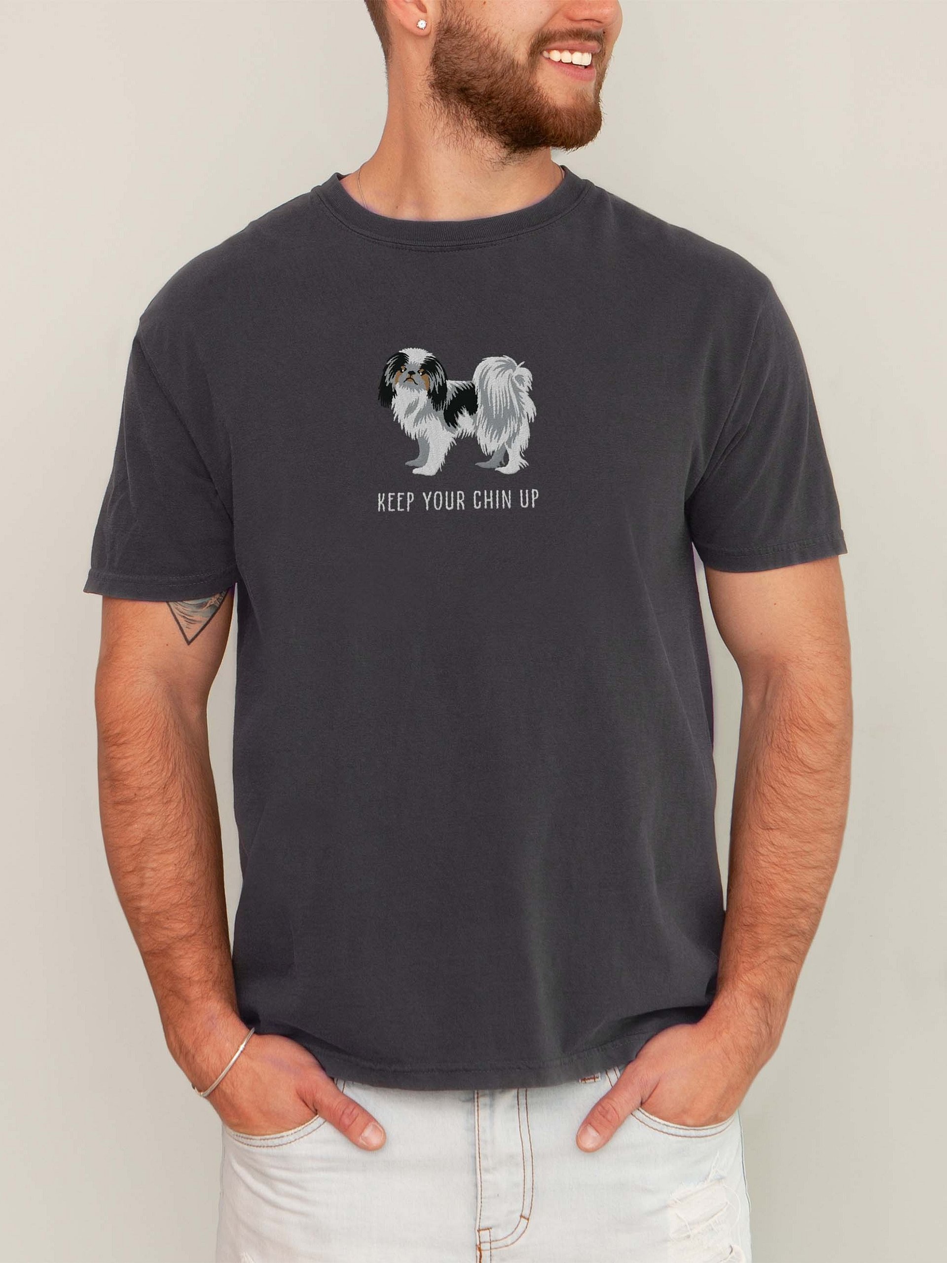 Keep Your Chin Up T-Shirt(Embroidered) of a Japanese Chin(Tricolor) product image (2)