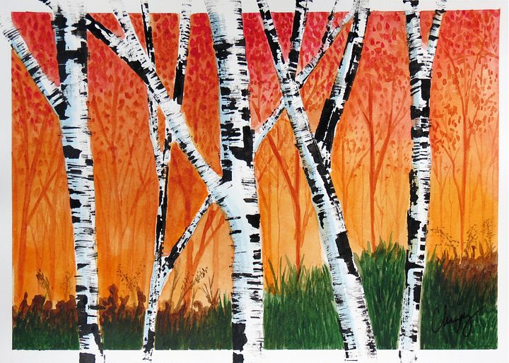 Sunset Birches - Original Watercolor Painting product image (2)