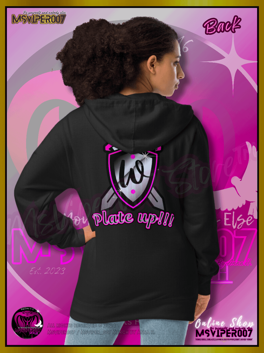 Hoodie [ Embroidered / DTG Design(s) ] - MsViper007's "Warrior Spirit-Plate Up!!!" - (flamingo / royal pink) Zip Up Hoodie By Anna H. product image (7)