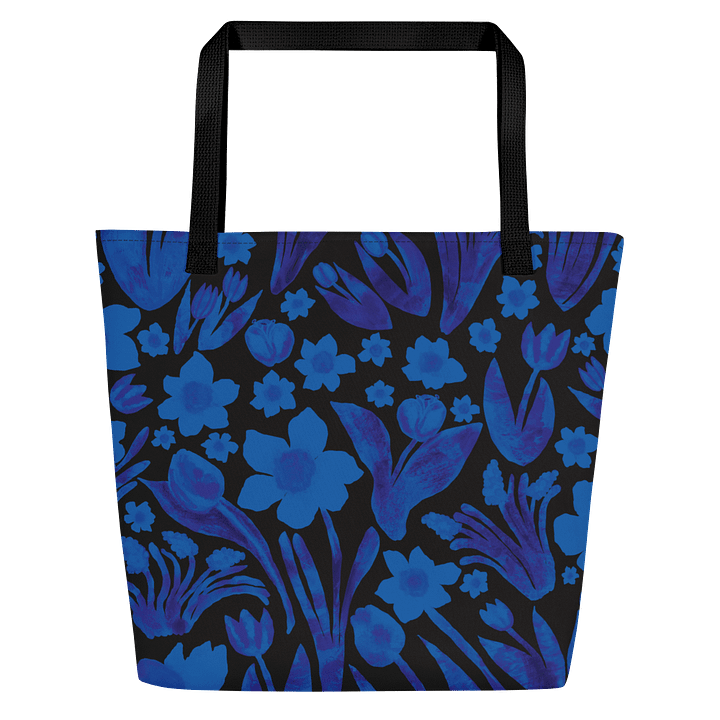 Spring Garden | Royal Blue Florals on Black | Tote Bag by Monique Faella Designs™ product image (1)