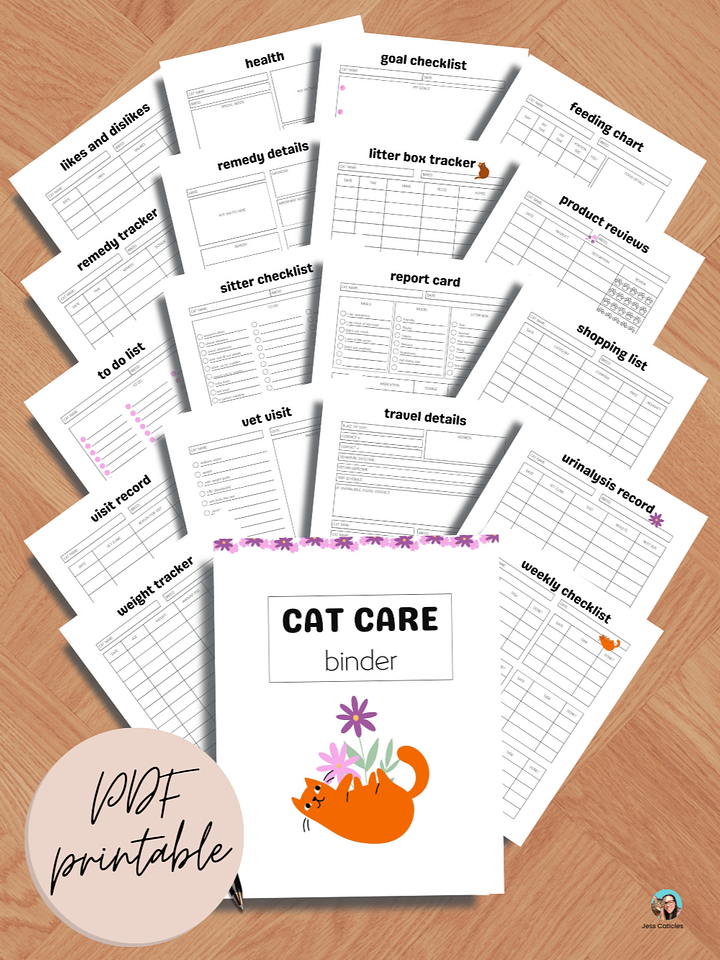 Orange Cats & Flowers Cat Care Binder Printable product image (2)