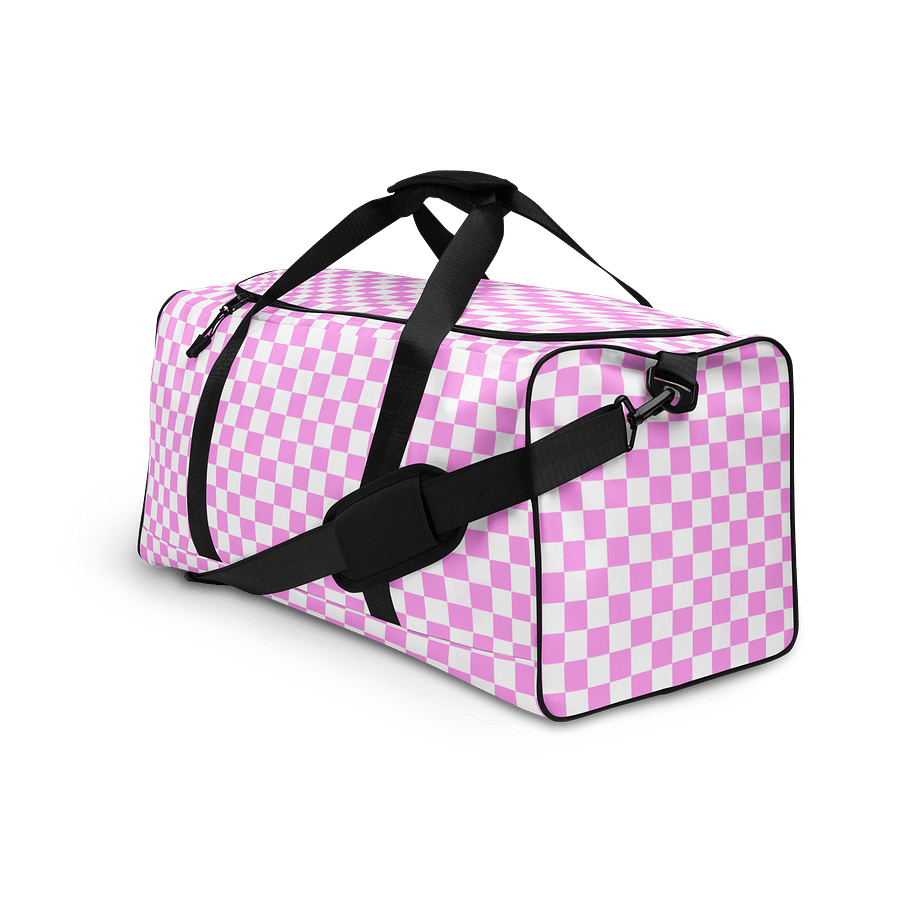 Checkered! Pastel Pink and White Checkers Duffel Bag product image (3)