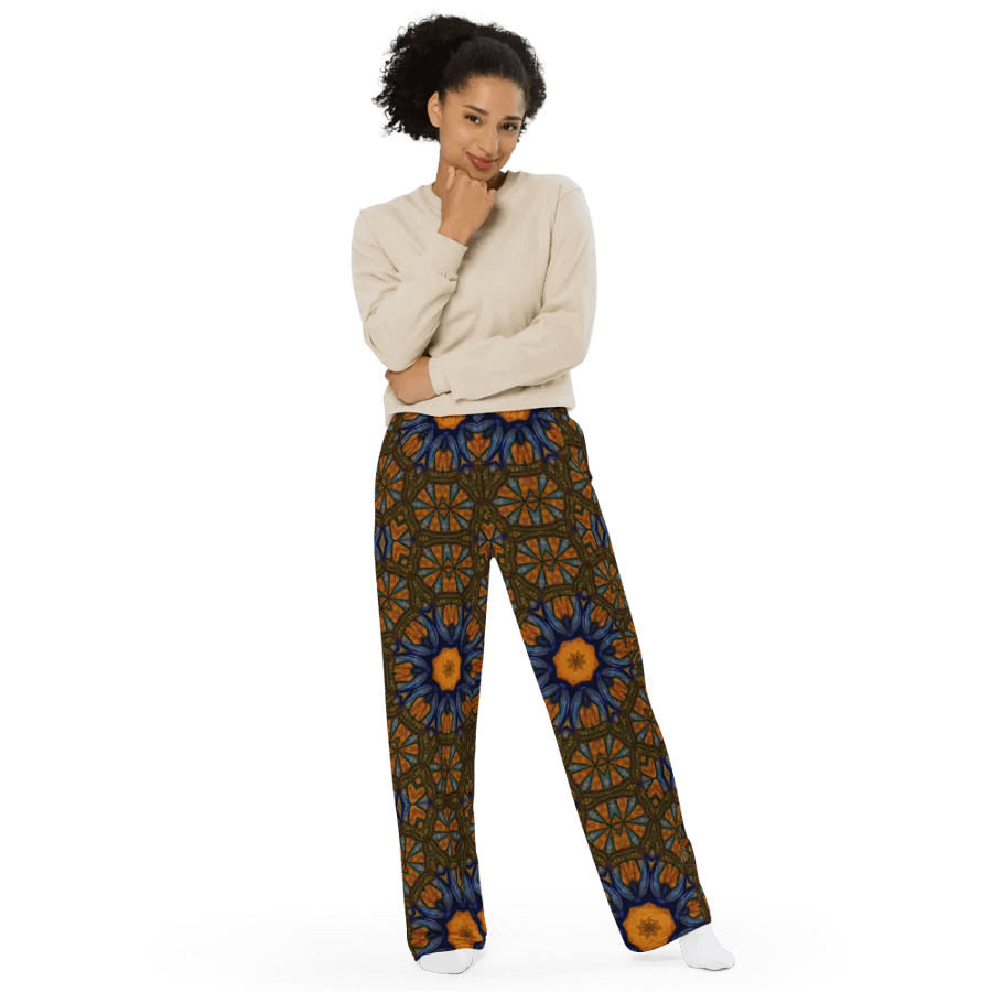 Orange and Blue Sketchy Kaleidoscope Wideleg Pants product image (5)