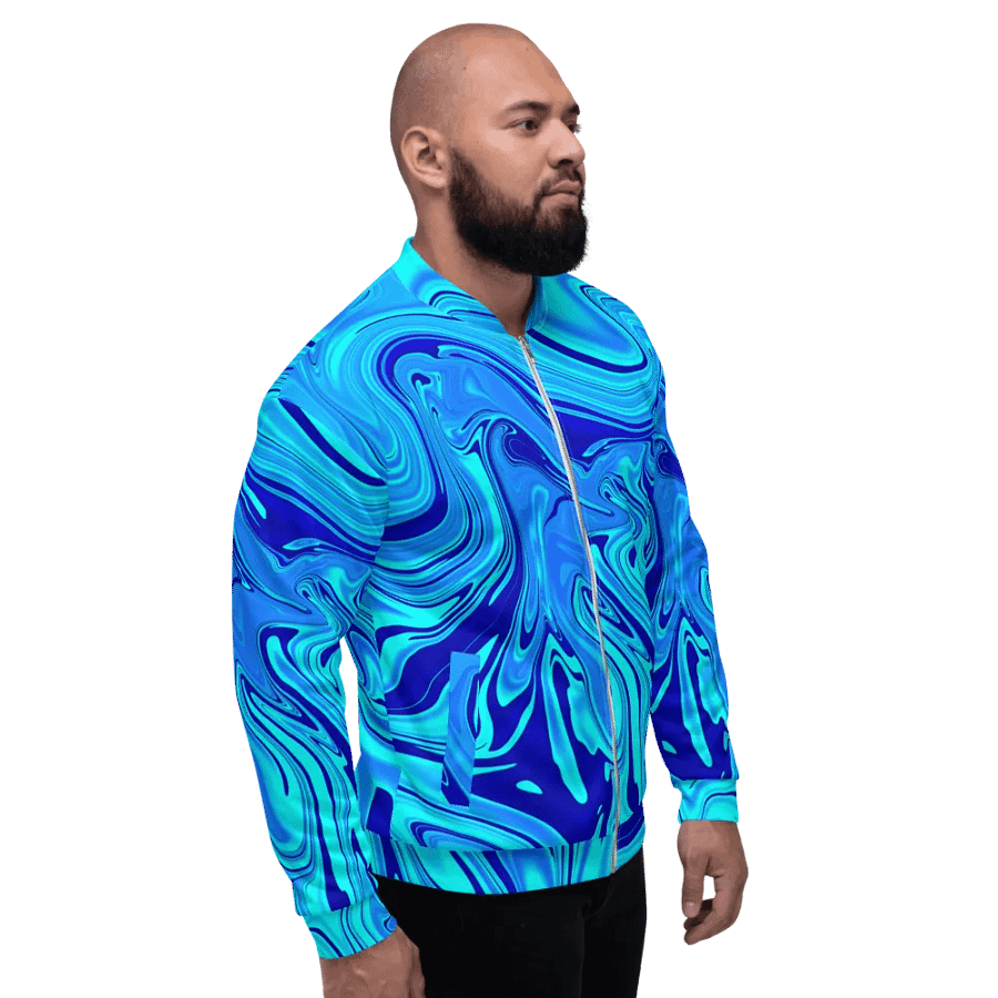 Unisex Bomber Jacket - Light and Dark Blue Digital Fluid Art product image (5)