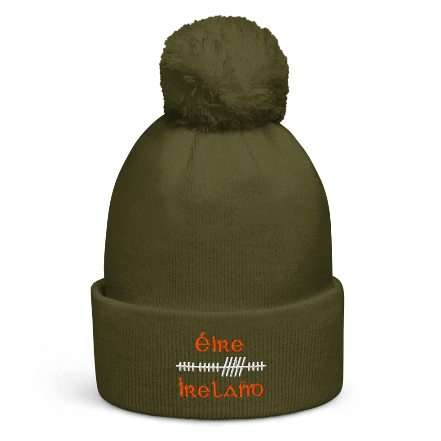 Ireland/Éire Orthodox Style Ogham, Green with white and orange, embroidered Pom-Pom Beanie product image (1)