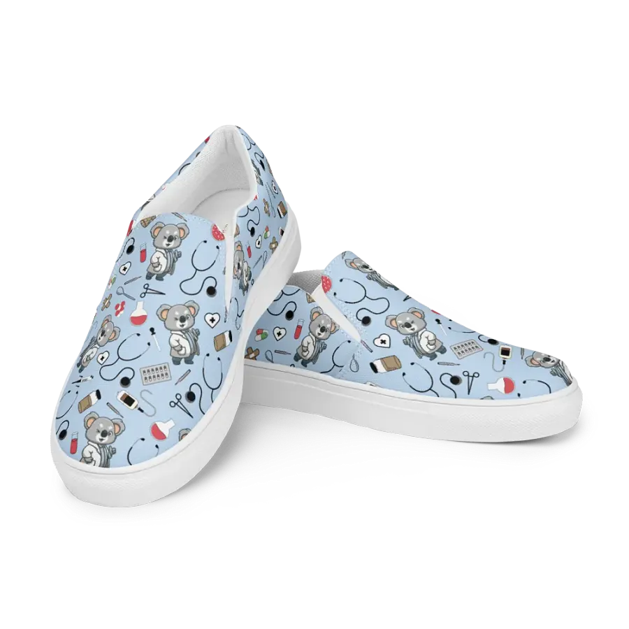 Cute Medical Koala Slip-On Canvas Shoes (Blue) product image (1)